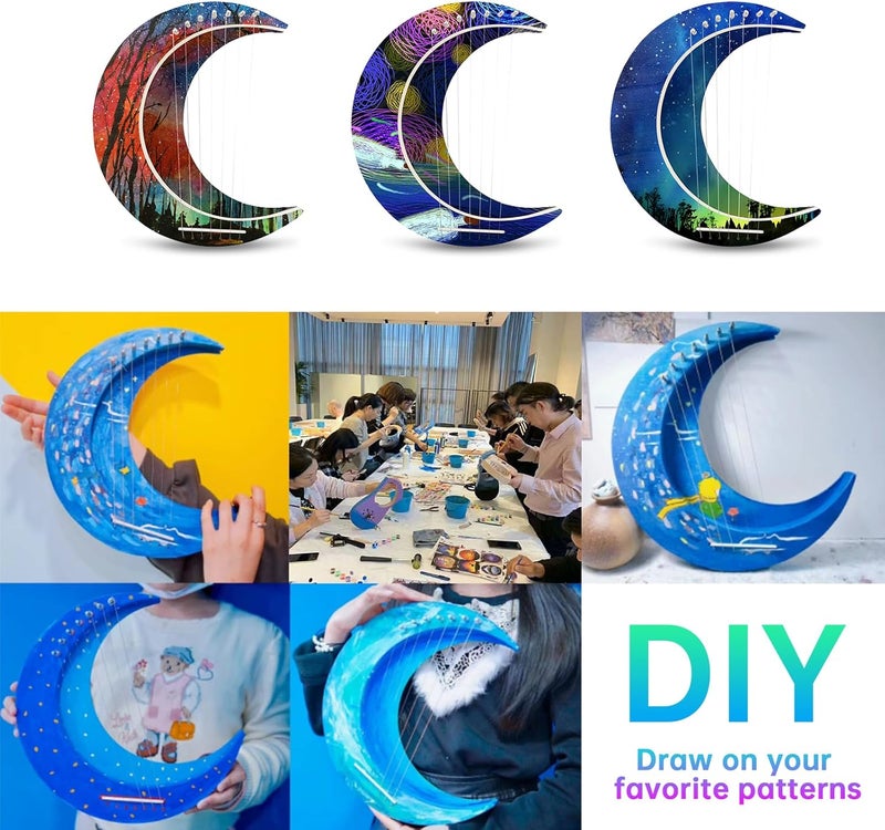 OriGlam Lyre Harp 7 String DIY, Moon Shaped Lyre Harp Musical Instrument, Wood String Instruments, Make Your Own Basswood - Image 3